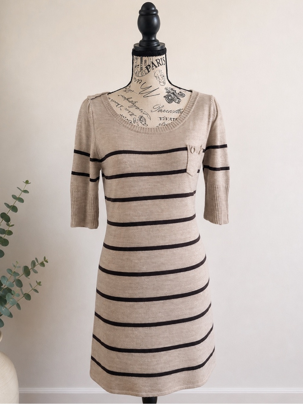 Beige & Brown Striped Knit Dress